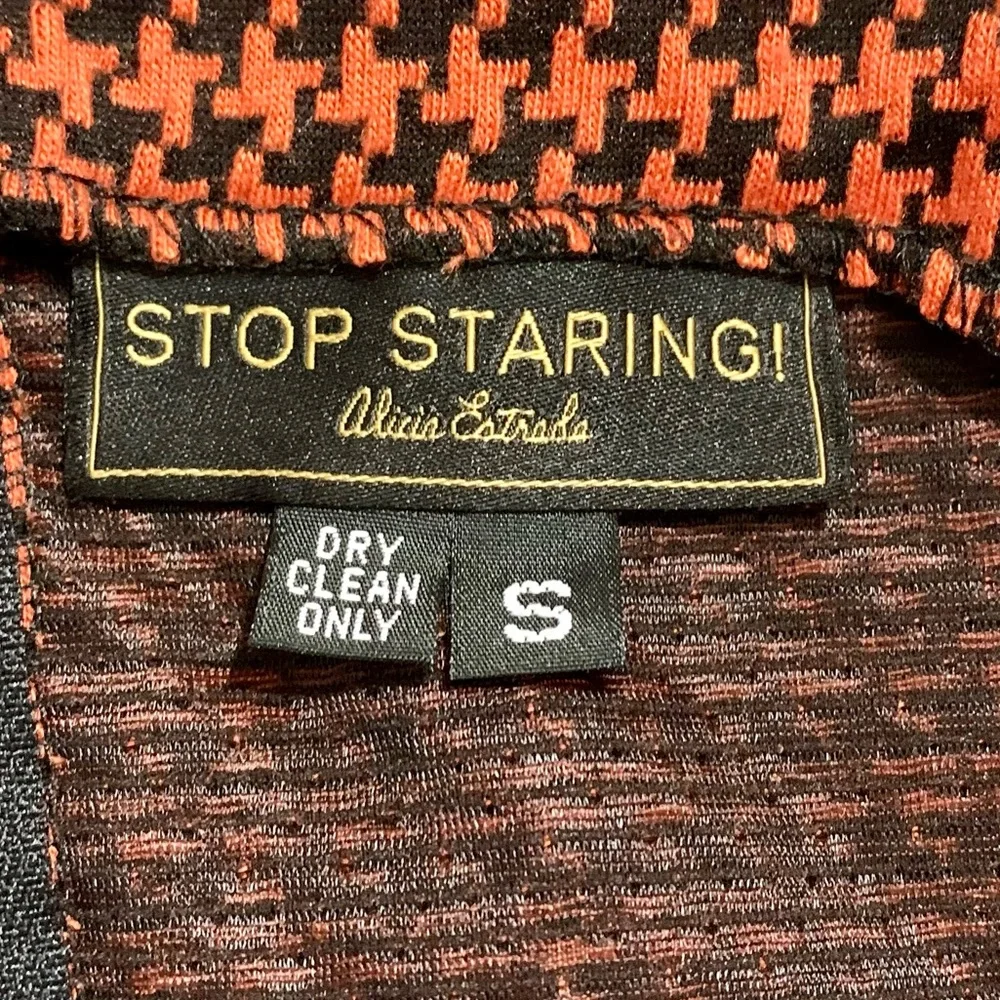 “Stop Staring” pumpkin orange and black houndstooth retro  look fitted dress- S - Picture 4 of 15